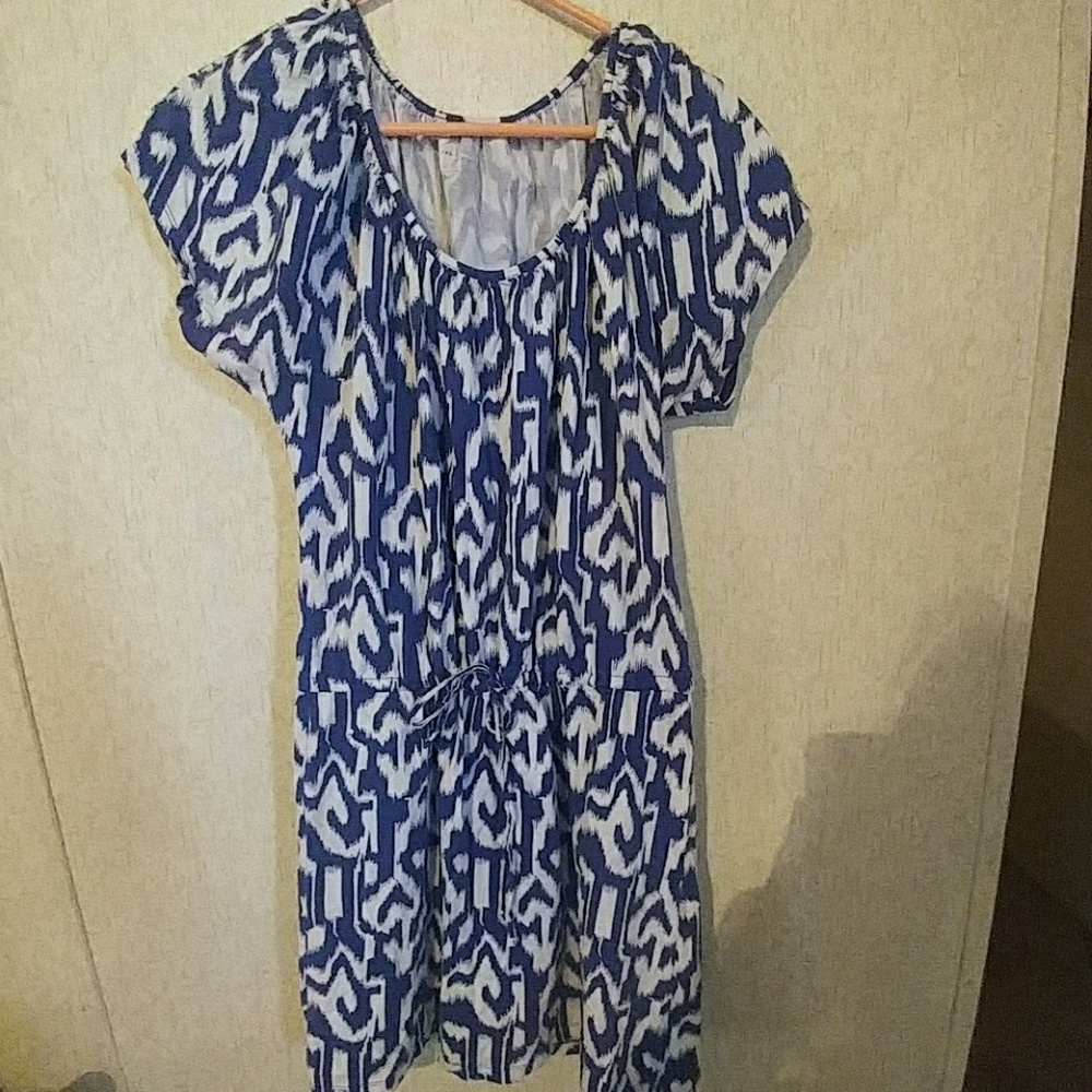 🌸Kim Rogers blue and white,draw string dress
